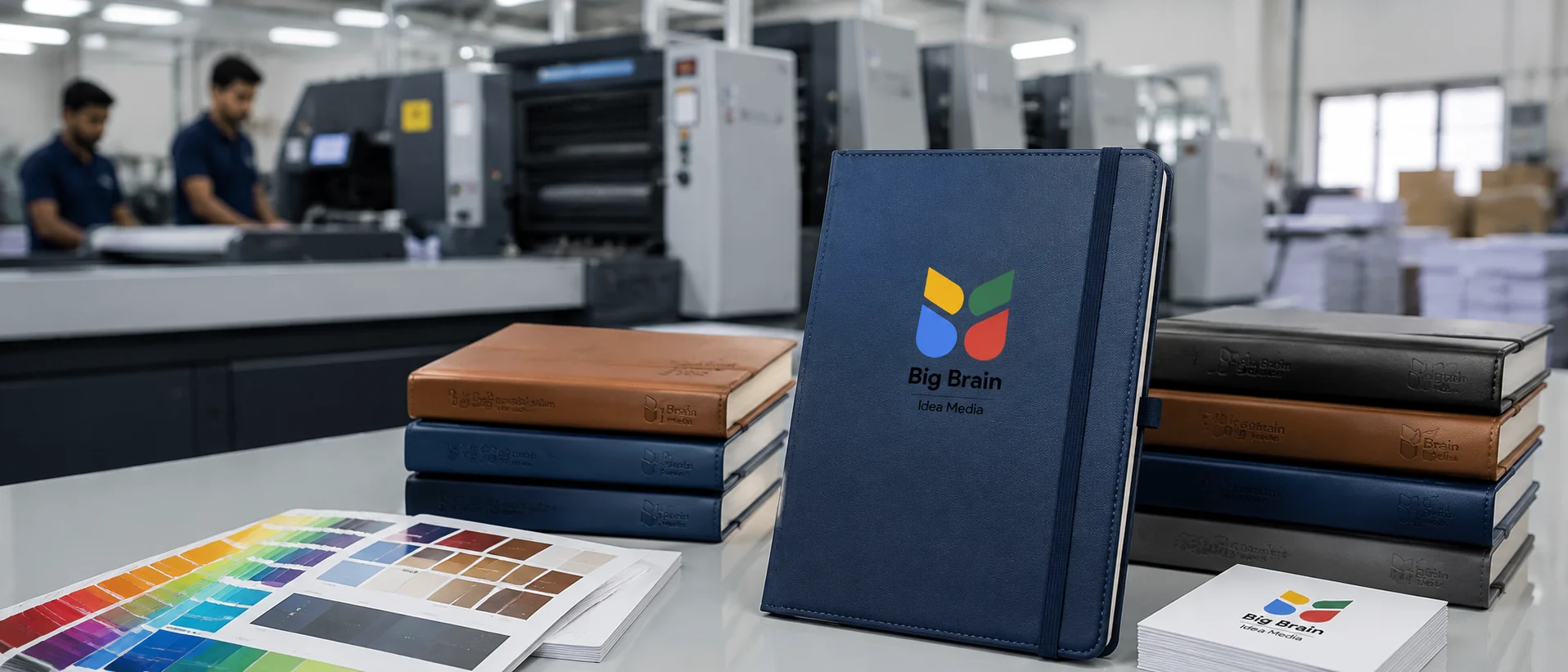 Corporate diary manufacturer in Sivakasi producing branded premium diaries with Big Brain Idea Media logo