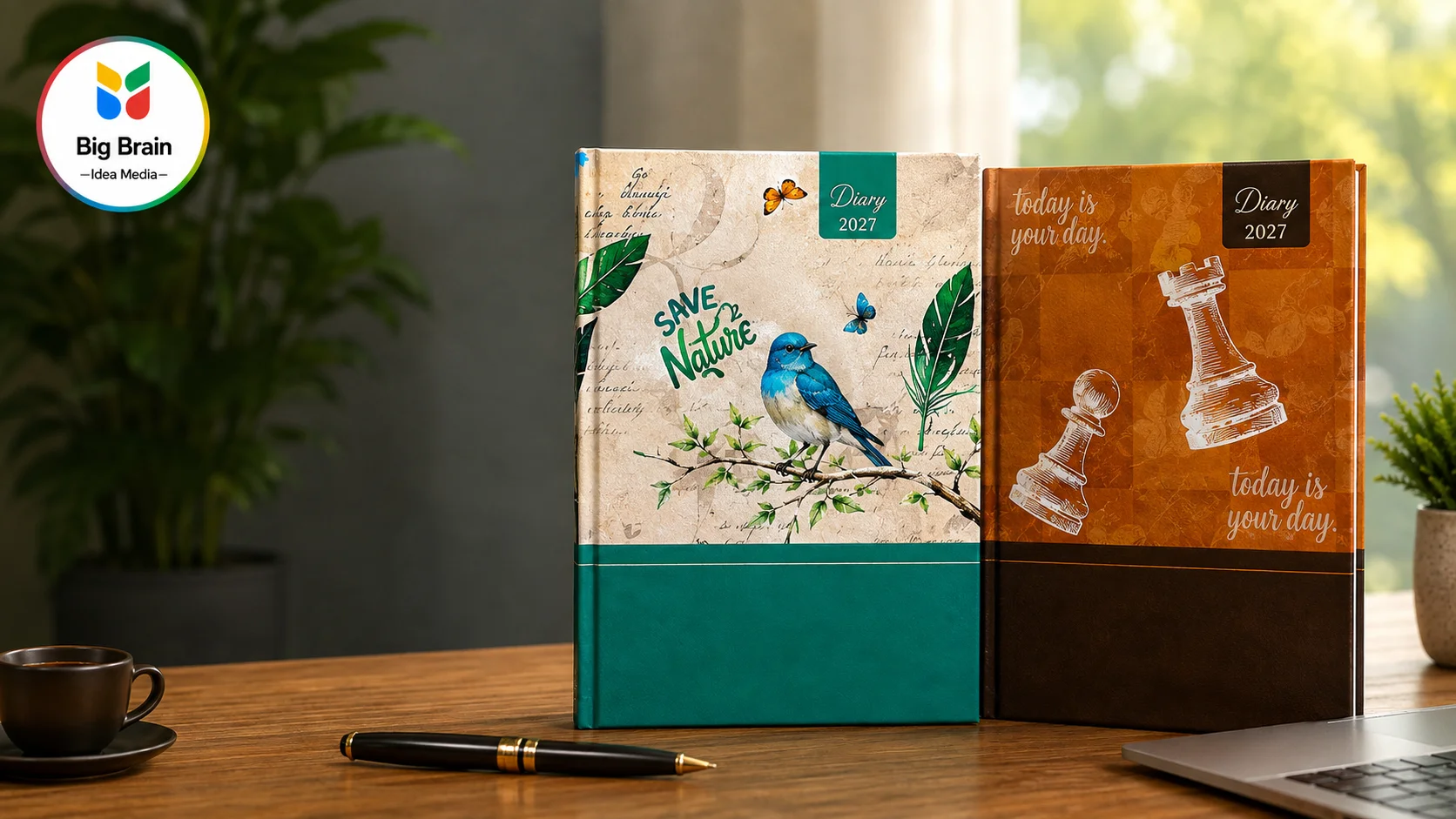 Corporate diary with premium cover design and Big Brain Idea Media logo